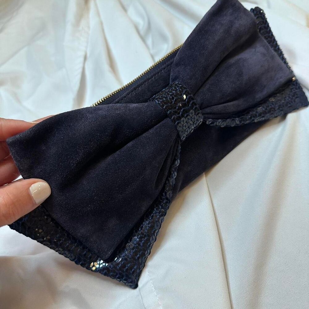kate spade Black Suede Bow Clutch with Sequins